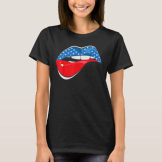 T-shirt 4th Of July Cool Lips Sexy Leopard US American Fla