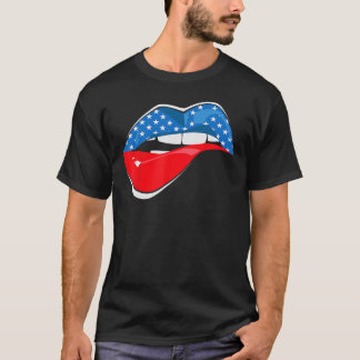 T-shirt 4th Of July Cool Lips Sexy Leopard US American Fla