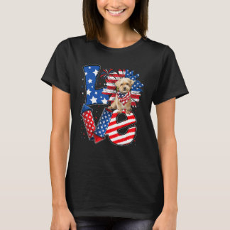 T-shirt 4th of July Decor Patriotic LOVE Shorkie Dog USA F