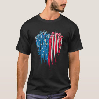 T-shirt 4th Of July Dog Paw Heart American Flag