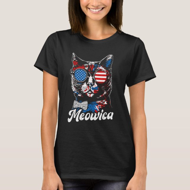 T-shirt 4th of July  Meowica Cat Kitty Patriotic American  (Devant)