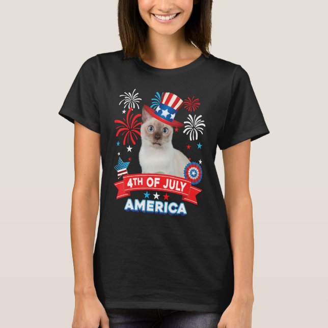 T-shirt 4th Of July Patriotic Day Tonkinese Cat Independen (Devant)