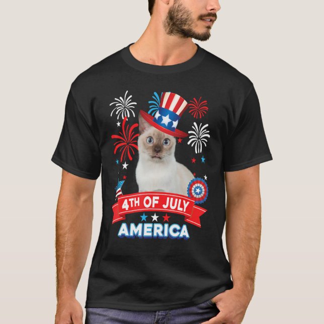 T-shirt 4th Of July Patriotic Day Tonkinese Cat Independen (Devant)