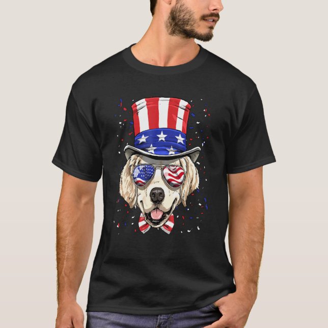 T-shirt 4th of July Patriotic Golden Retriever USA America (Devant)
