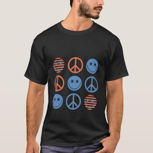 T-shirt 4th Of July Peace Sign Happy Face Patriotic (Devant)