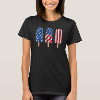 T-shirt 4th Of July Popsicle Red White Blue American Flag 