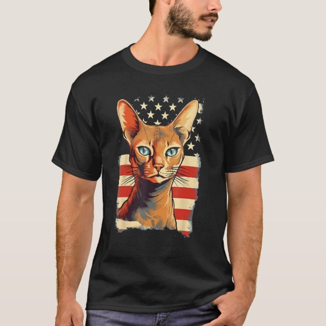 T-shirt 4th Of July US Flag Abyssinian Cat (Devant)