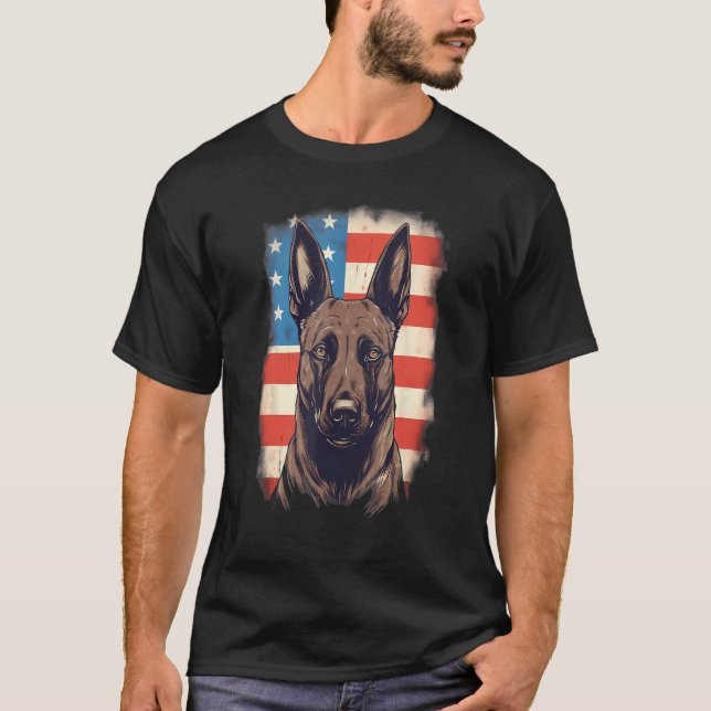 T-shirt 4th Of July US Flag Belgian Malinois Dog (Devant)