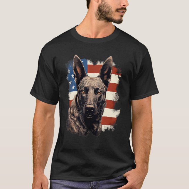 T-shirt 4th Of July US Flag Dutch Shepherd Dog 1 (Devant)