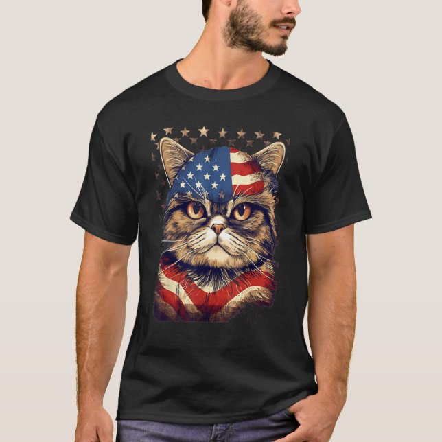 T-shirt 4th Of July US Flag Exotic Shorthair Cat (Devant)