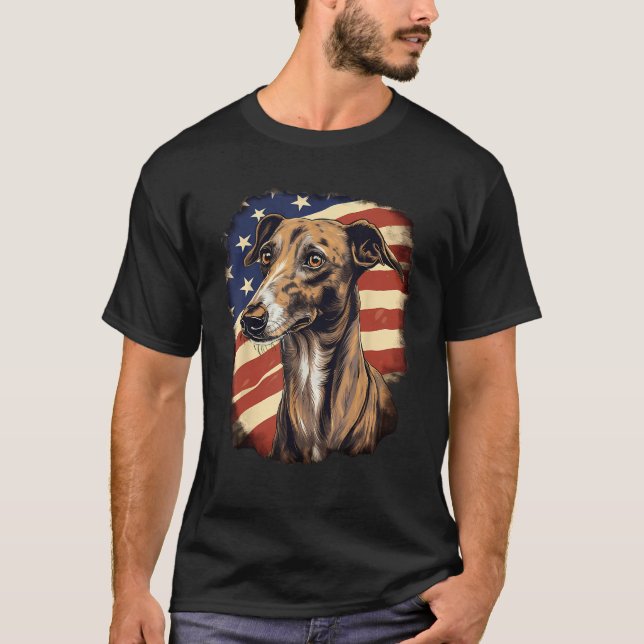 T-shirt 4th Of July US Flag Greyhound Dog 2 (Devant)