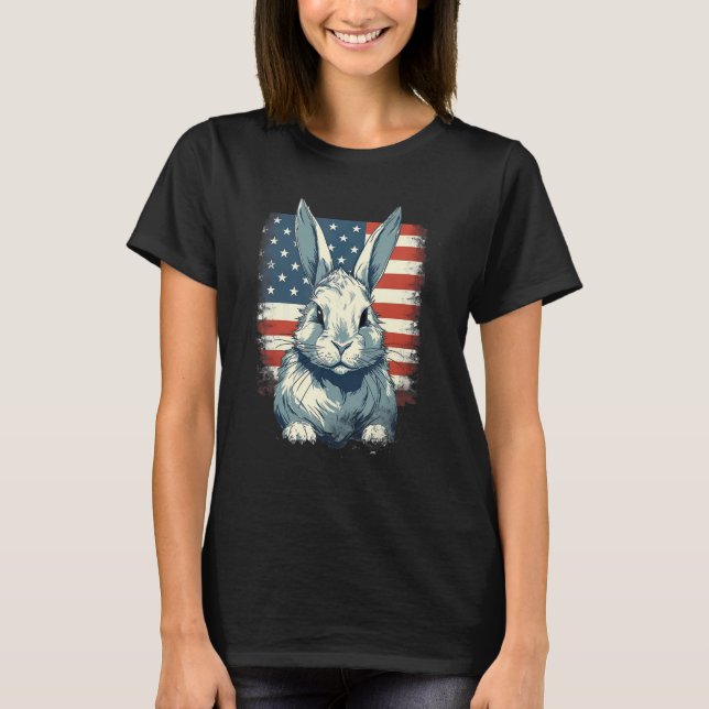 T-shirt 4th Of July US Flag Lionhead Rabbit (Devant)