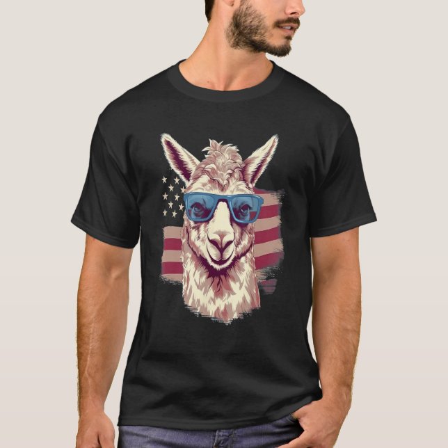 T-shirt 4th Of July US Flag Llama (Devant)