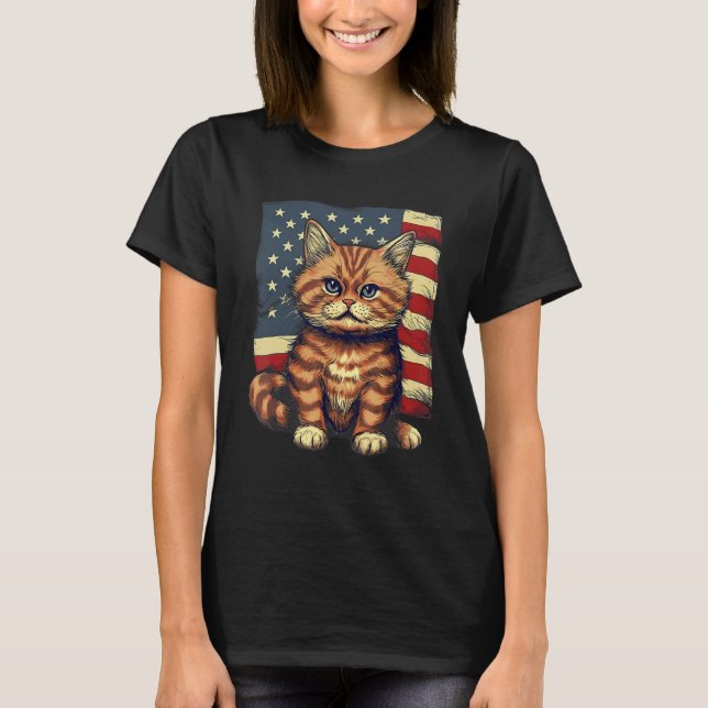 T-shirt 4th Of July US Flag Munchkin Cat (Devant)