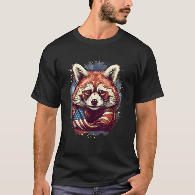T-shirt 4th Of July US Flag Red Panda 2 (Devant)