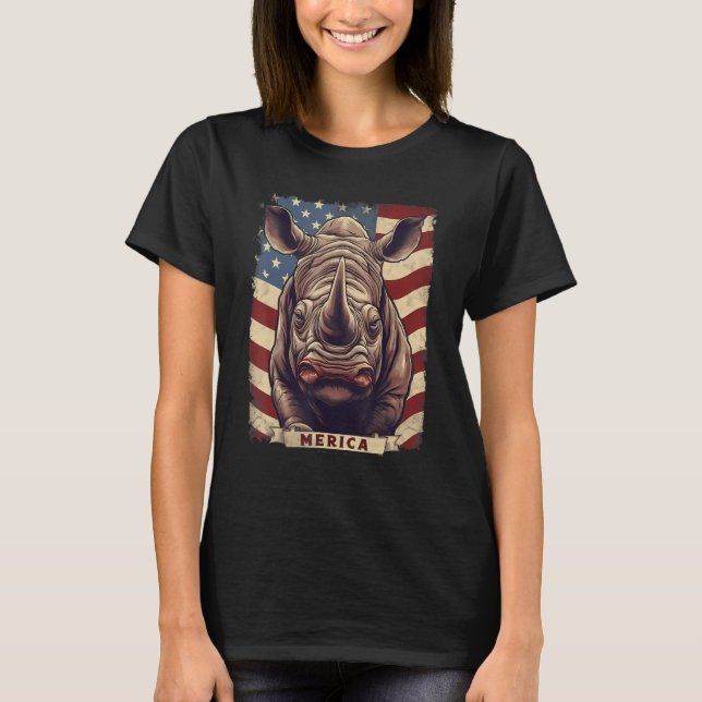 T-shirt 4th Of July US Flag Rhino (Devant)