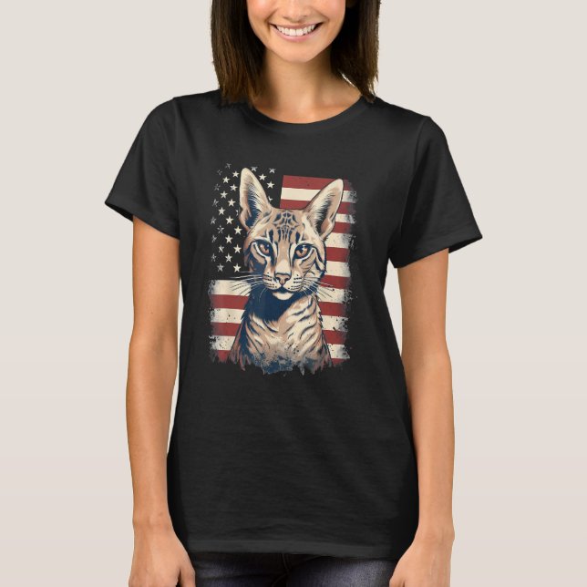 T-shirt 4th Of July US Flag Savannah Cat (Devant)