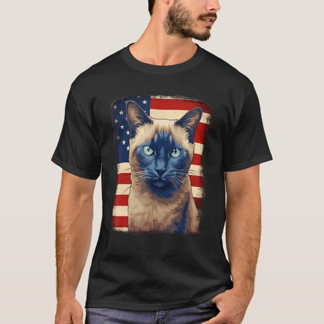 T-shirt 4th Of July US Flag Tonkinese Cat (Devant)