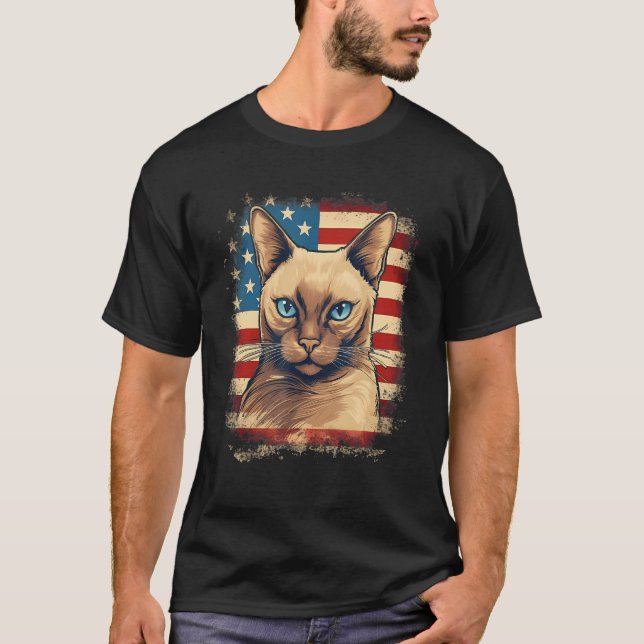 T-shirt 4th Of July US Flag Tonkinese Cat 1 (Devant)