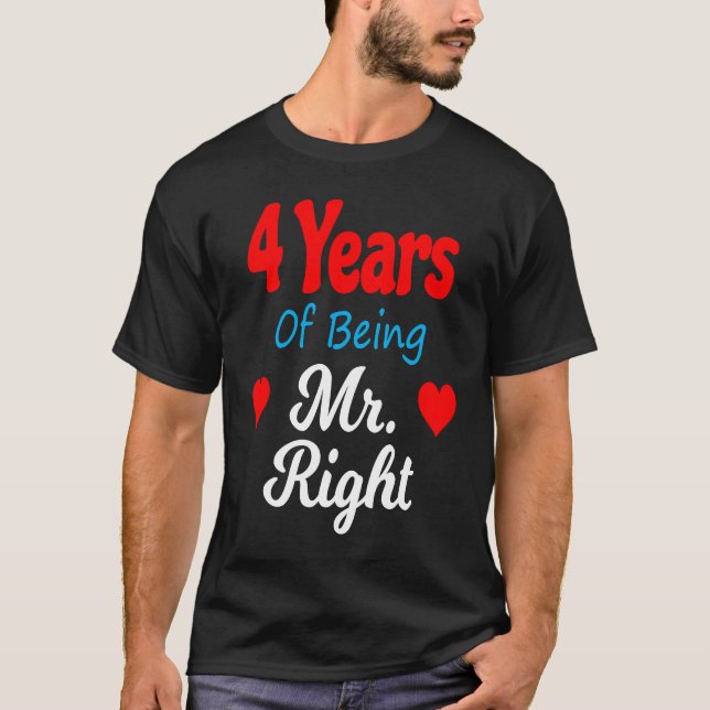 T-shirt 4th Wedding Anniversary for Men Him Mr Right Husba (Devant)