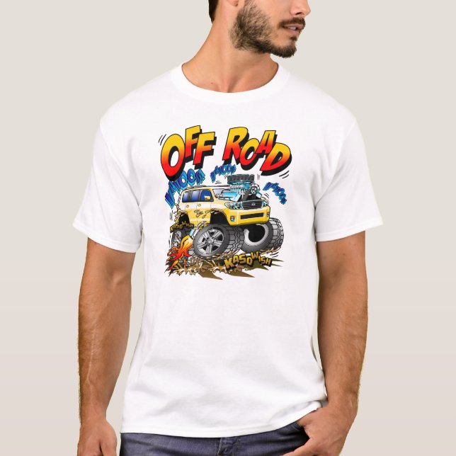 T-shirt 4WD outre de caricature de bande dessinée de route (Devant)