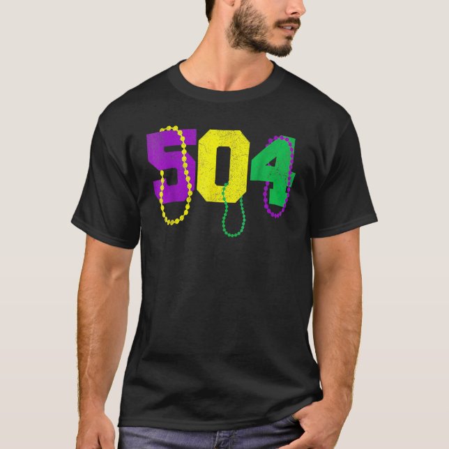 T-shirt 504 perles drôle Mardi Gras New Orleans Carnival F (Devant)