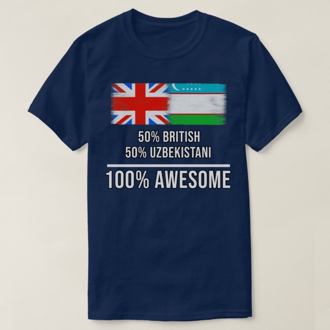 T-shirt 50 Britannique 50 Ouzbekistani 100 Cadeau fantasti (Design devant)