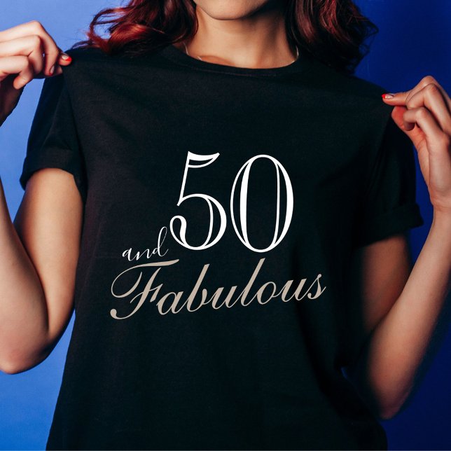 T-shirt 50 et fabuleux Elegant White Script Anniversaire (Créateur téléchargé)