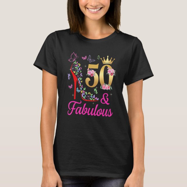 T-shirt 50 & Fabuleux 50 ans 50e Anniversaire papillons H (Devant)