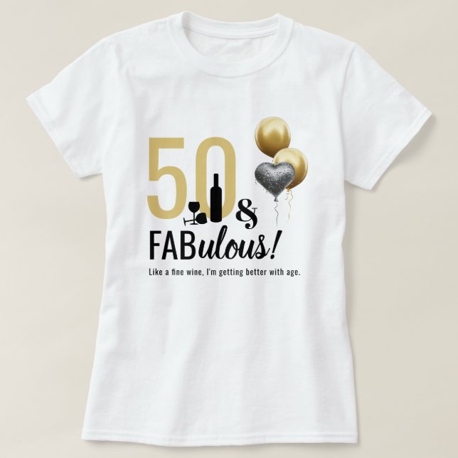 T-shirt 50 & Fabuleux Gold & Black Modern Anniversaire (Design devant)