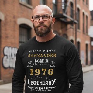 T-shirt 50e Anniversaire 1976 Ajouter un nom Noir Or Légen