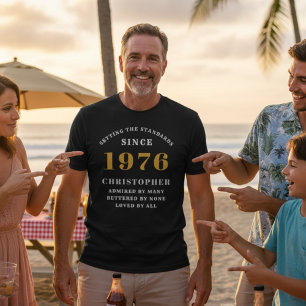 T-shirt 50e anniversaire 1976 Black White Gold Nom élégant