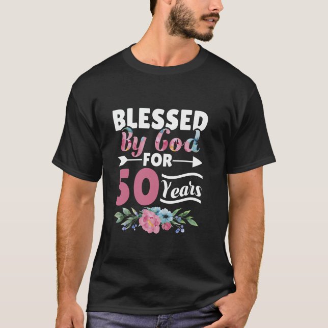 T-shirt 50e anniversaire femme homme béni par Dieu pendant (Devant)