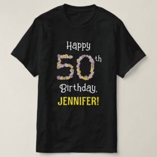 T-shirt 50e anniversaire : Floral Flowers Numéro "50" + No