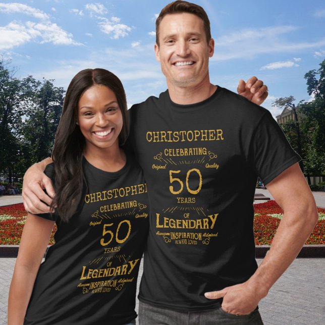 T-shirt 50e anniversaire Hommes personnalisés Noir et Or (Créateur téléchargé)