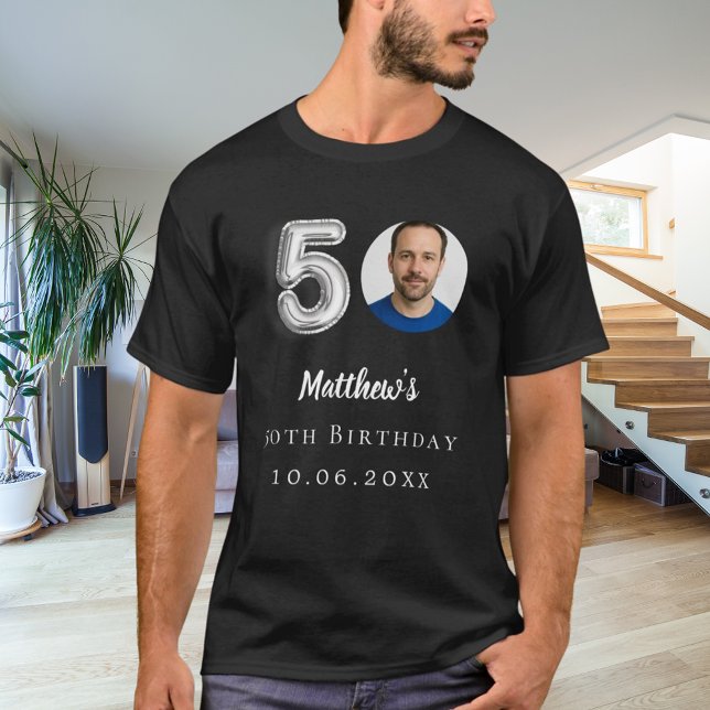 T-shirt 50e anniversaire noir argent photo (Créateur téléchargé)