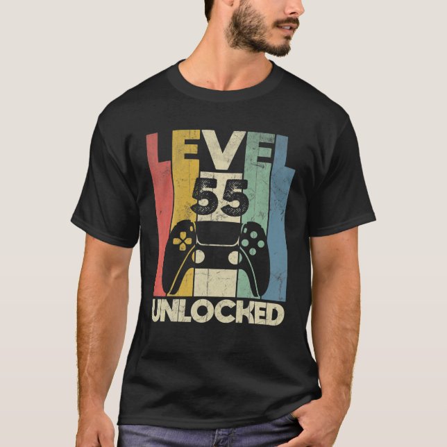 T-shirt 55 ans niveau 55 déverrouillé drôle 55e anniversai (Devant)