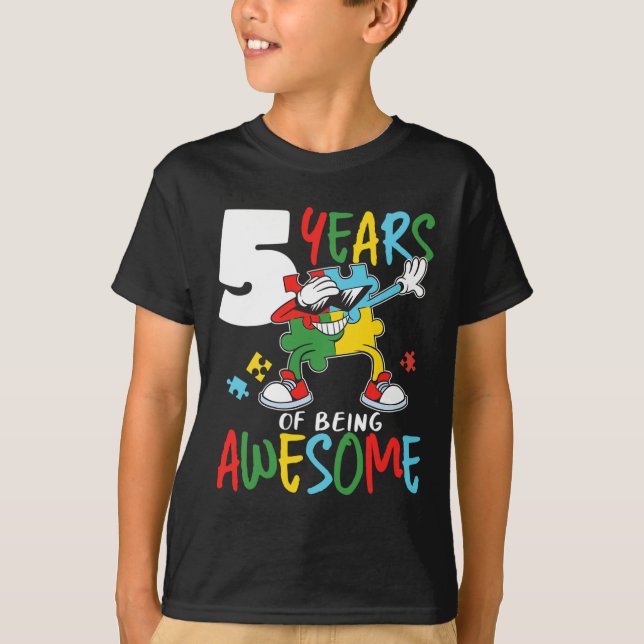 T-shirt 5 Anniversaire Autiste Garçon Fille Autisme Aware (Devant)