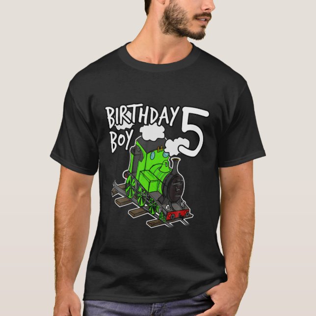 T-shirt 5 Anniversaire Train À Vapeur Trains Locomotive 5  (Devant)
