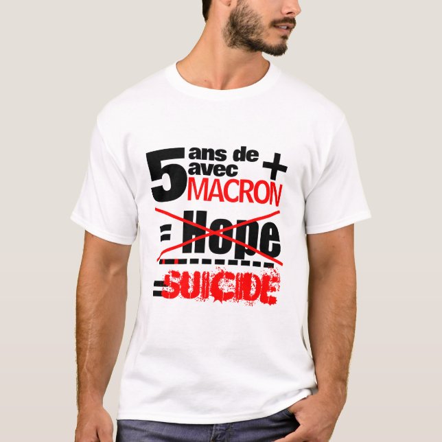 T-shirt 5 ans + Macron = SUICIDE - Tete pour hommes blancs (Devant)