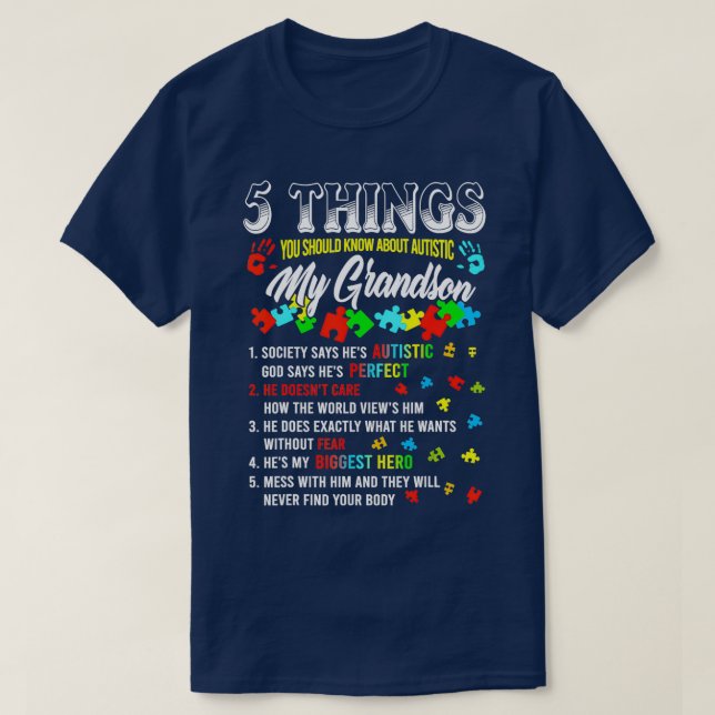 T-shirt 5 Choses Que Vous Connaissez Sur L'Autiste Grandso (Design devant)