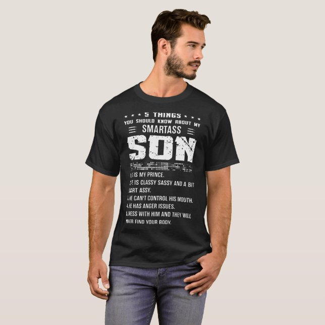 T-shirt 5 choses que vous devriez connaître mon fils de (Devant entier)