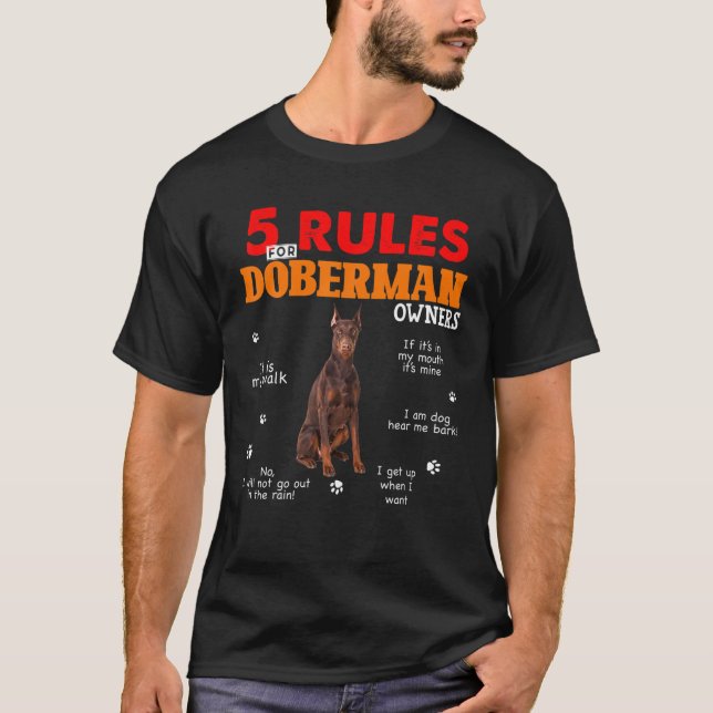 T-shirt 5 Règles Pour Les Propriétaires Doberman Pinscher (Devant)