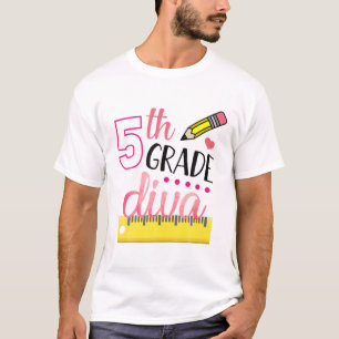 T-shirt 5E Année Diva Mignonne Premier Jour D'École Enfant