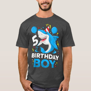T-shirt 5e anniversaire Boy Shark Ocean Theme Party 5 ans 
