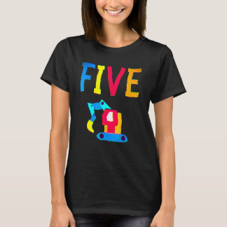 T-shirt 5e anniversaire Cinq 5 ans Boy Construction Tru