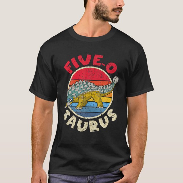 T-shirt 5E Anniversaire Cinq O Saurus I Ankylosaurus I Fam (Devant)