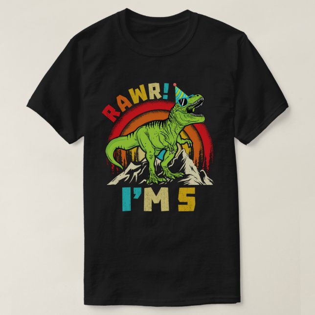 T-shirt 5e anniversaire Dinosaur T Rex Rawr I'm 5 For Boys (Design devant)