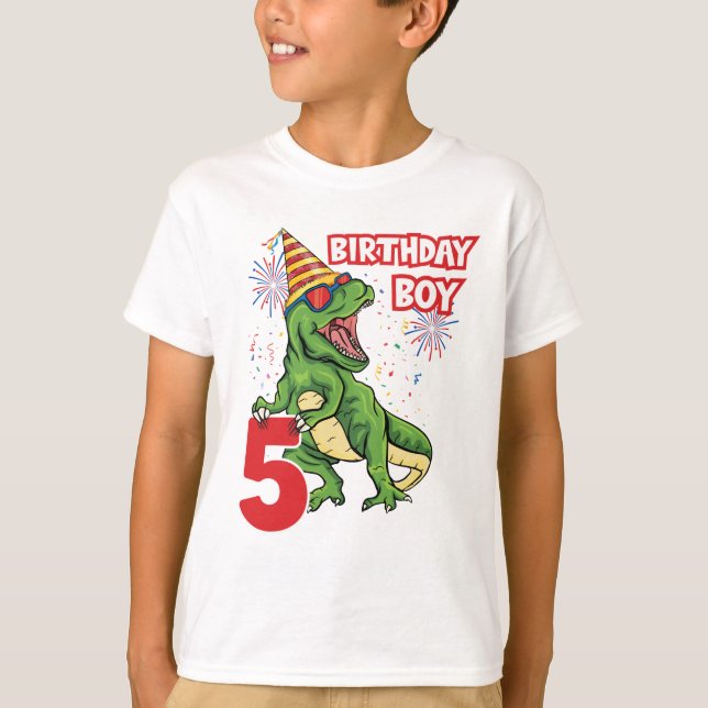 T-shirt 5e anniversaire garçon T-Rex Dinosaur enfants  (Devant)