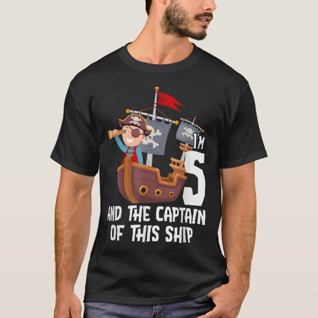 T-shirt 5E Anniversaire Pirate Boys Anniversaire Fête 5 An (Devant)